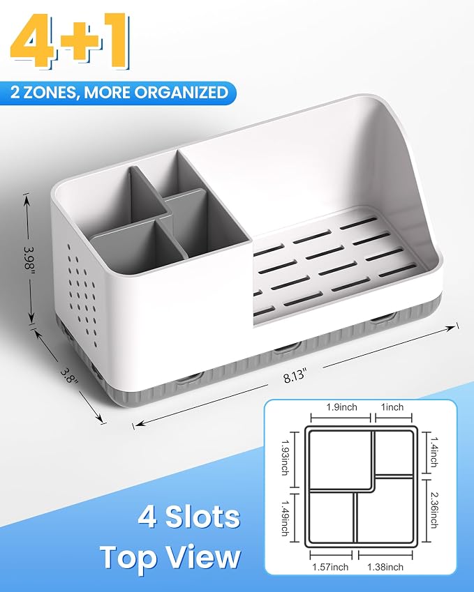 Toothbrush Holder Bathroom Counter Organizer & Storage Detachable - Image 3