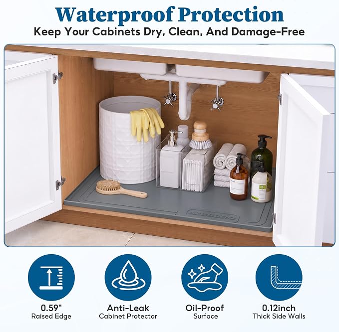Waterproof Under Sink Mat 28"x19", Silicone Mat, Dark Gray - Image 3