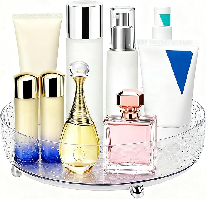 Dezzer 360° Rotating Makeup Organizer, 11" Clear Perfume Organizer Turntable Lazy Susan for Vanity, Pantry, Bathroom Counter, Cabinet, Spinning Cosmetic Storage Holder for Skincare, Perfume, Lotions by Dezzer
