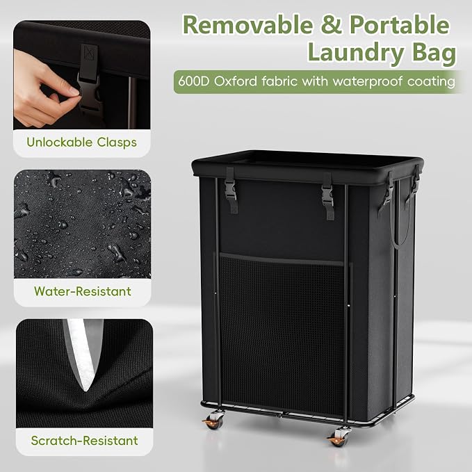 Laundry Hamper with Wheels, 200L Rolling Laundry Basket with Bag & Handles - Image 6