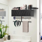 Rustic Hair Dryer Holder Wall Mounted with Towel Rack - Image 3