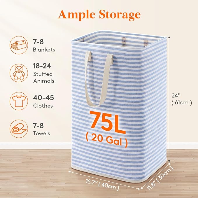 Lifewit 75L Large Collapsible Laundry Basket with Extended Handles, Blue - Image 2