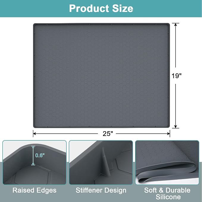 Silicone Under Sink Mat 25 x 19, Waterproof Under The Sink Mat for Kitchen, Under Kitchen Sink Mats and Protectors, Under Bathroom Sink Mat, Cabinet Liner Shelf Liner Gray - Image 2