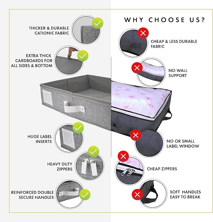HOMELUX THEORY Under Bed Storage, Large 2pc with Lid, Light Gray | Drawer-style pull-out design, Fits blankets, clothes, fabric & shoes, Bins with lids, Bedroom & closet storage - Image 9