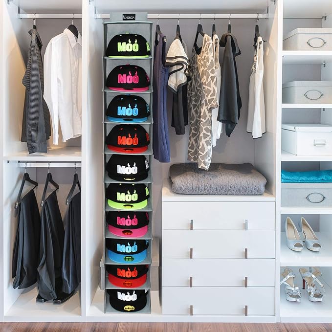VAESIDA 10 Shelf Hat Rack Hanging Closet/Organizer for Storage - Best Baseball Cap Holder, Gray - Image 7