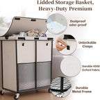 Laundry Hamper with Wheels and Lid, 225L Large Rolling Laundry Basket White - Image 4