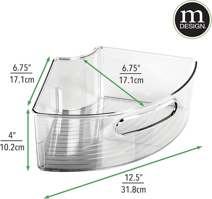 mDesign Plastic Lazy Susan Cabinet Storage Bin with Front Handle for Kitchen Countertop, Pantry, Shelf, Fridge Organization - Hold Food, Drinks, Snacks - Ligne Collection - 4 Pack - Smoke Gray - Image 3