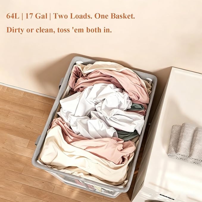 2 Pack Collapsible Laundry Hamper Mesh Laundry Caddy 64L Large Capacity - Image 4