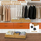 Under Bed Storage Containers with Wheels, 31.5” Large Handwoven Rattan Rolling UnderBed Storage Bins, Tool-free Assembly Natural Under The Bed Organizer Drawers for Bedroom, Sheets Clothes Blankets - Image 5