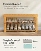 SONGMICS Shoe Rack Bench, 3-Tier Bamboo Entryway Bench, 35.4 Inches Width | Shoe Storage Organizer, Holds Up to 286.6 lb, Natural, BAMBOU Collection ULBS90N - Image 4