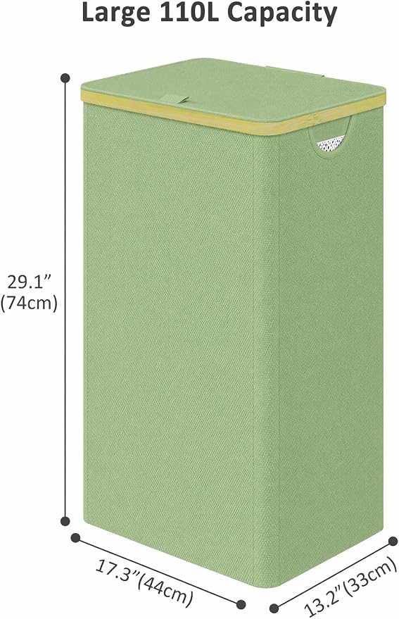 IEGrow Laundry Hamper with Lid,110L Laundry Basket with Mesh Bags,Green - Image 2