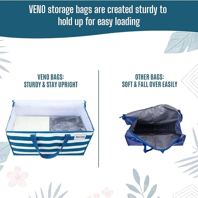 VENO Moving Bags, Wide Open Top, Clear Window, Classic Navy Stripe, 8 Pack - Image 6