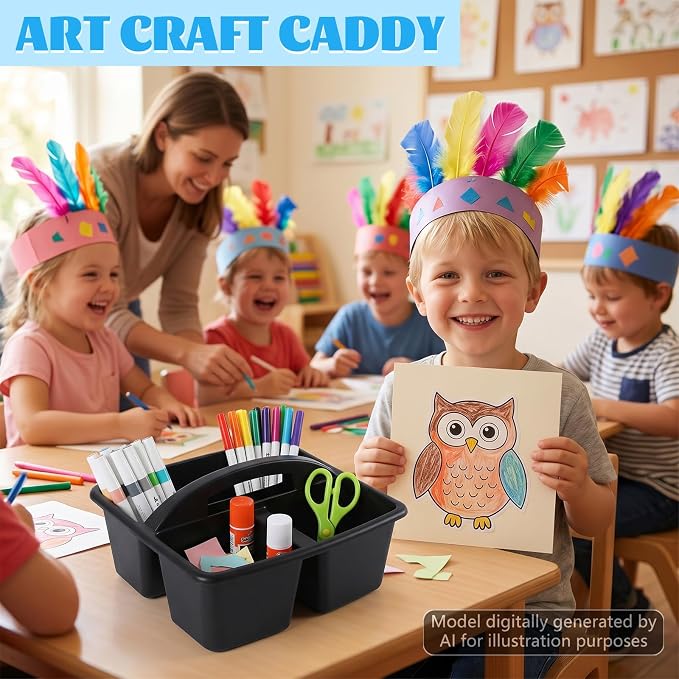 6 Pack Plastic Classroom Organizer Caddy with Handle, Black - Image 4