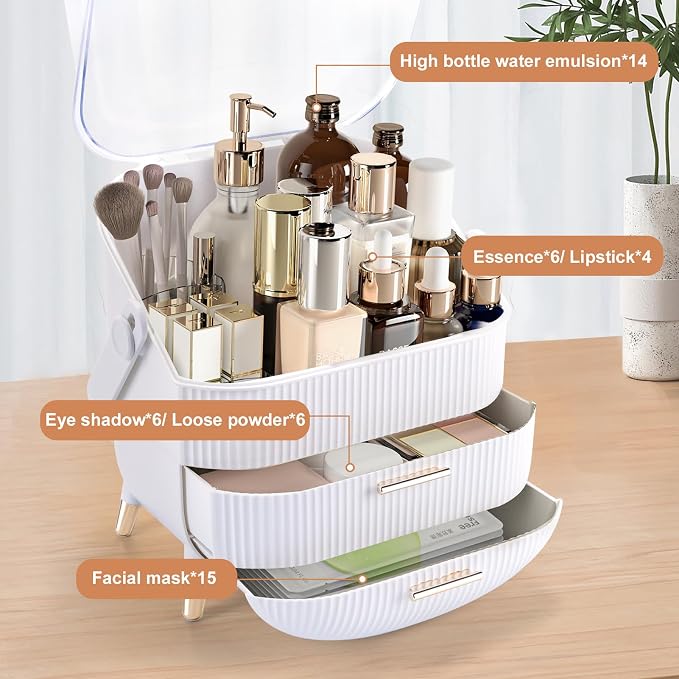 Makeup Organizer, Large Skincare Organizer for Vanity with Drawers & Cover - Image 4