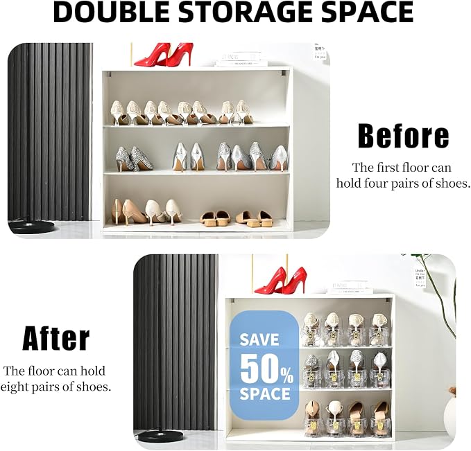 Shoe Slots Organizer,Elephant Shoe Rack Stable and Thick,Clear Shoe Stacker with 3 Adjustable Level for Sneakers Display (Transparent - Golden, 10Pack) - Image 4
