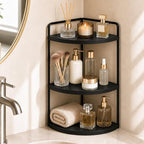 3-Tier Corner Bathroom Counter Organizer, Solid Pine Vanity Shelf, Black by SwartLife