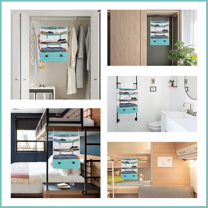 Surblue Hanging Closet Storage Bag Collapsible 3-Shelf Washable Oxford Fabric with 2 Hooks (XL 17.71 * 11.81 * 20in,Aqua Blue) - Image 7