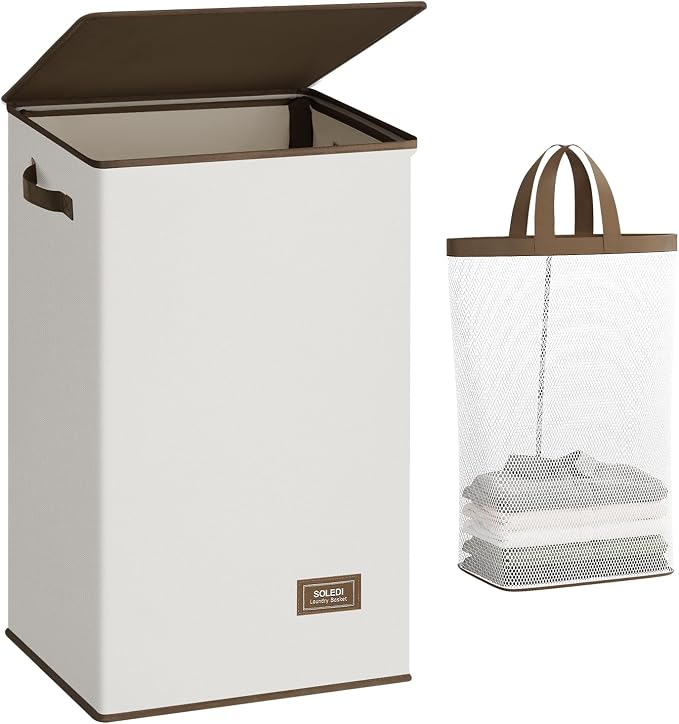 SOLEDI 90L Laundry Hamper with Lid, Large Collapsible Laundry Basket by SOLEDI