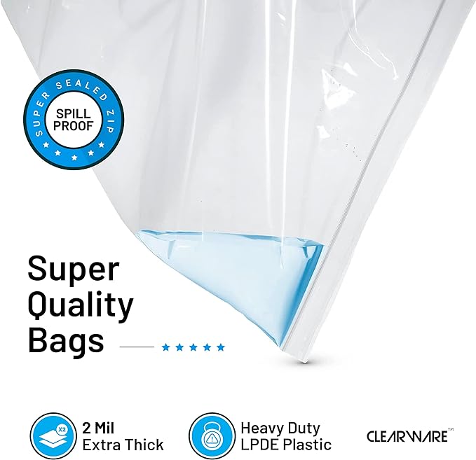 Large Storage Bags With Zipper Top - 3 Gallon Size, 16" x 18", Extra Large Plastic for Clothes, Travel, Moving, Large Reusable freezer bags, BPA-Free, 2-mil Thick (X-Large, 50, Count) - Image 4
