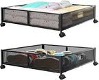 PHINOX Under Bed Storage with Wheels & Handle,Metal,Large,2 Pack,Black | Tool-free assembly, glide smoothly, easy reach, foldable, maxmazie low-profile beds, dorm, keep seasonal clothes, shoes fresh by PHINOX