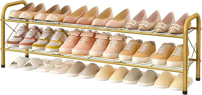Hoctieon 2 Tier Shoe Rack for Closet, Durable Mesh Style Shoe Rack, Entryway Shoe Shelf, Shoe Storage Organizer for Hallway, Bedroom, Living Room, Wardrobe, Gold by Hoctieon
