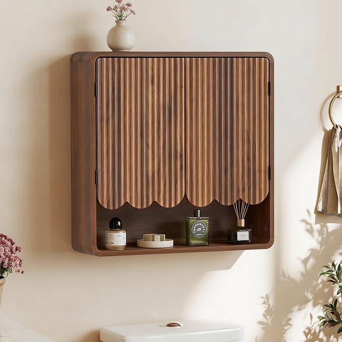 AVZEAR Fluted Bathroom Wall Cabinet Over the Toilet Storage Cabinet, Walnut by AVZEAR