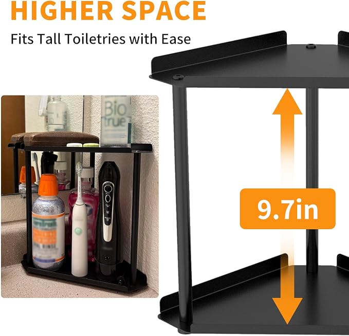 Jesginboo 2 Tier Bathroom Counter Organizer, Vanity Organizer Corner Shelf - Image 4