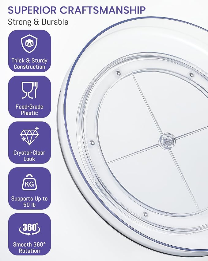 2 Pack 9 Inch Elegant Clear Turntable Acrylic Lazy Susan, Non-Skid Rotating - Image 4