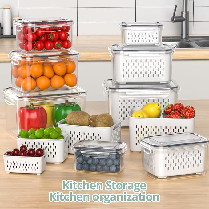 Anysig 8 Pack Fridge Fruit Storage Containers with Removable Colander - Image 6