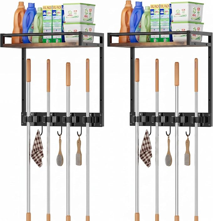 Broom Holder Wall Mount with Shelf, 15.7" Wx6.7 Dx15.7 H, 2 Packs - Image 8