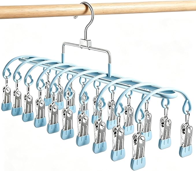 Pants Hangers with 20 Clips, Space Saving Hanging Closet Organizer (Blue) by VSVstoage