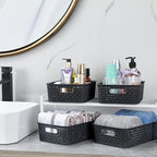 [ 8 Pack ] Plastic Storage Baskets, Small Pantry Organization and Storage Bins, Household Organizers for Laundry Room, Bathrooms, Kitchens, Cabinets, Countertops, Under Sink or Shelves, Black - Image 5