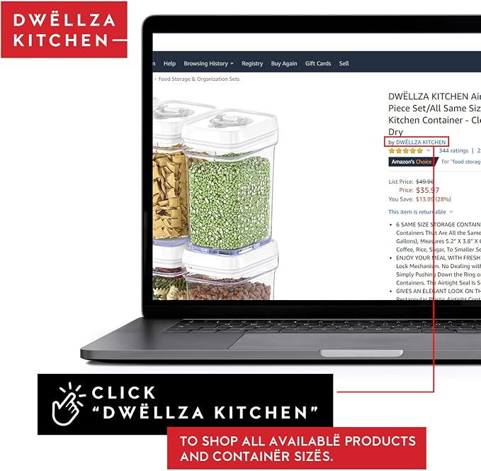 DWËLLZA KITCHEN Airtight Food Storage Containers with Lids - 5 Piece Set - Kitchen Accessories - Pantry Organization and Storage Containers for Food - Clear BPA-Free - Keeps Food Fresh & Dry - Image 4