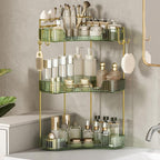 3-Tier Corner Bathroom Counter Organizer，Makeup & Skincare Shelf with Built-in Brush Holder，Space-Saving Bathroom Countertop Organizer for Skincare, Perfume, Cosmetics(Green) by GREENBY