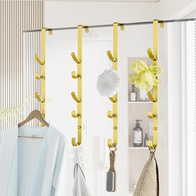 Kaiferty Over the Door Hooks, Metal Door Hooks for Hanging, Over the Door Purse Organizer for Door Coat Hanger, Back of Shower for Hanging Towel Rack Clothes, Hat, Bathroom, Closet (Gold-4Packs) - Image 8