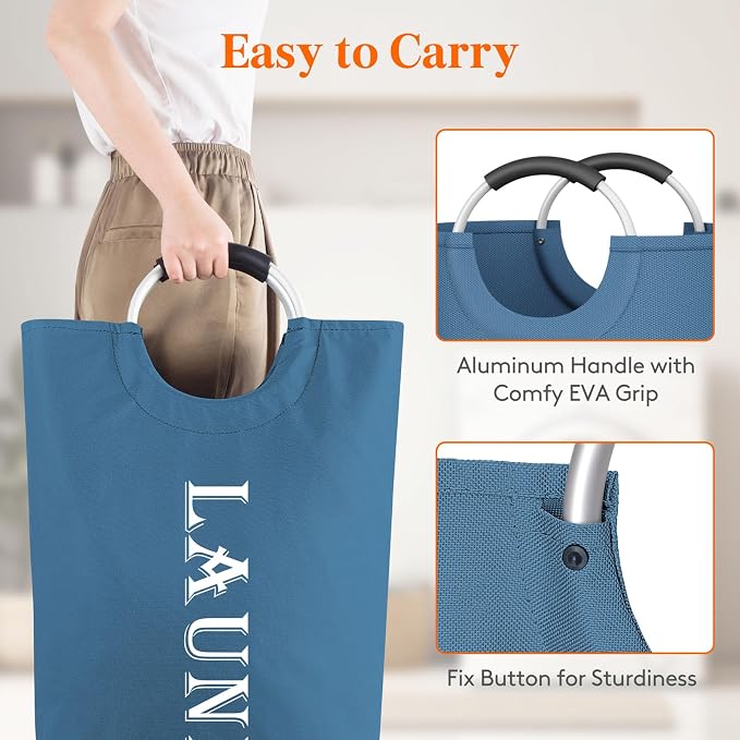 Lifewit 2 Pack 100L Laundry Basket with Aluminum Handles, Blue - Image 3