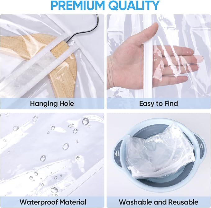 BALEINE 2PK Clear Garment Bags for Hanging Clothes, 60" Dress Suit Bag - Image 2