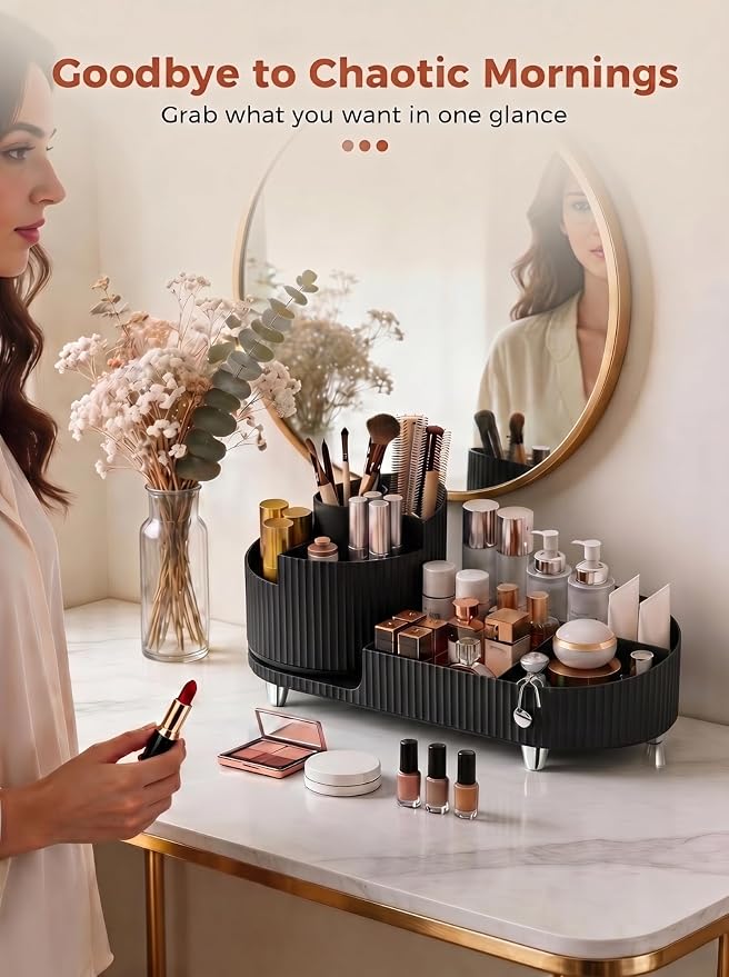 Booklov Rotating Makeup Organizer for Vanity Countertop, Black - Image 5