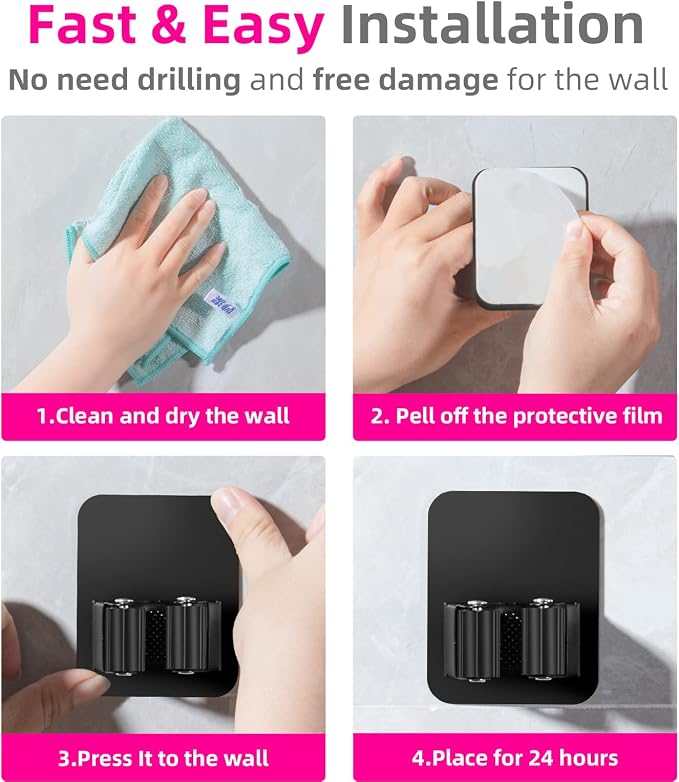 8 Pack Broom Holder Wall Mount, Improved Super Anti-Slip Mop and Broom Holder Wall Mount, Broom Hanger Gripper for Kitchen, Bathroom, Closet, Garden Garage, Black - Image 6