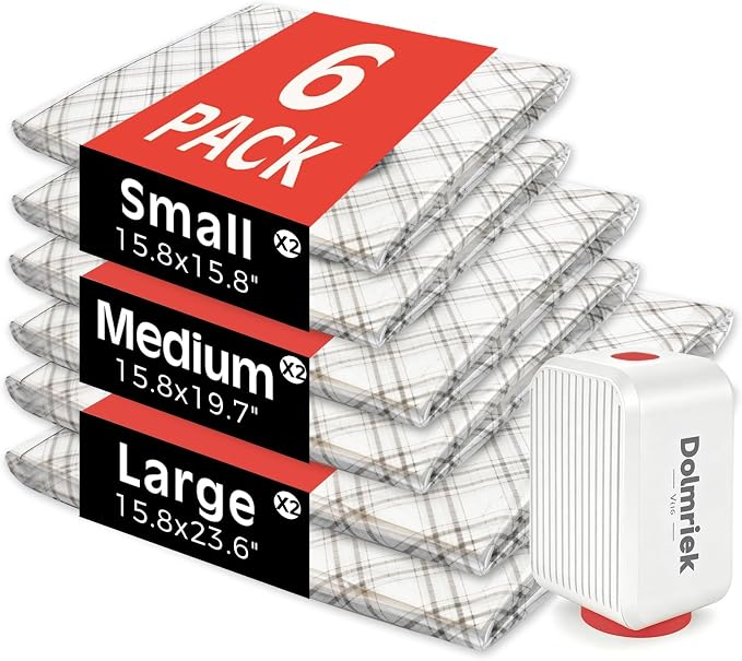 6-Pack Vacuum Seal Bags for Clothing Travel with Cordless Pump by DolmriekTravelVacuumBags