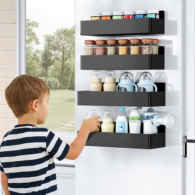 Mystozer Magnetic Spice Rack for Refrigerator, Kitchen Organizer and Storage Shelf, Black (6 Pack)… - Image 7