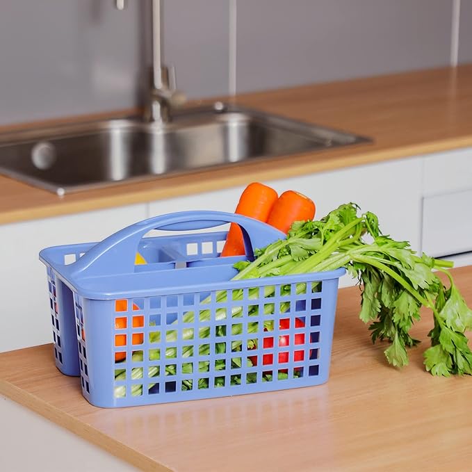 Portable Shower Caddy Basket Plastic Storage Basket with Compartments Blue - Image 4