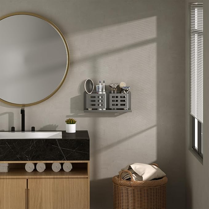 Aluminum Toothbrush Holder， Wall-Mounted，Bathroom Rack，4 Slot，Grey - Image 8