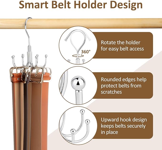 ZEDODIER 2 Pack Belt Hangers for Closet, Rotating Belt Organizer, 16 Hooks - Image 5
