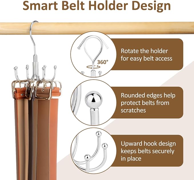 ZEDODIER Belt Hanger for Closet, Rotating Belt Organizer, Holds 24 Belts - Image 5