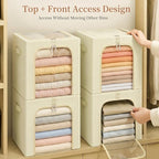 GoMaihe Blanket Storage Bins with Metal Frame for Closet, 55L 4-Pack Beige - Image 4