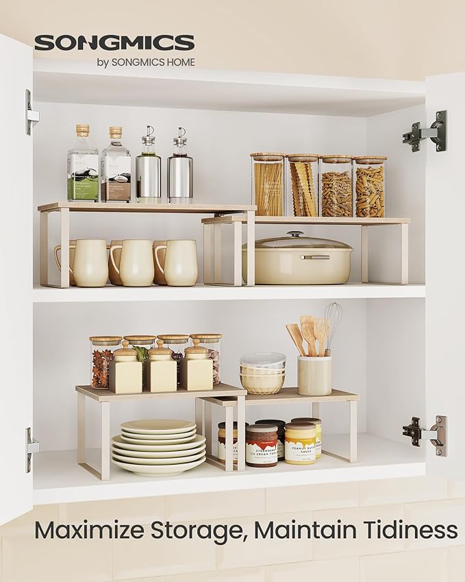 SONGMICS Cabinet Organizer Shelf, Set of 2 Spice Rack, Kitchen Storage - Image 2