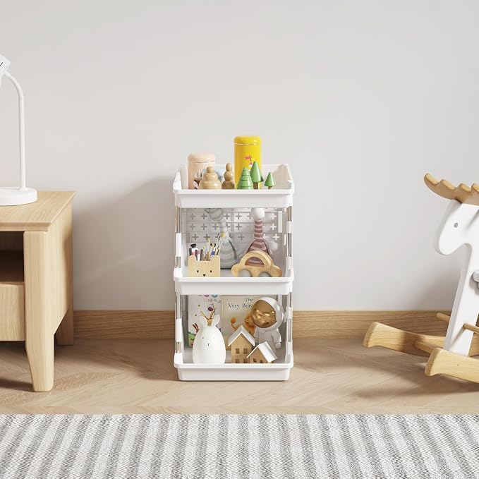Lifewit 3 Tier Plastic Stackable Storage Baskets for Clothes 1 Pack, White - Image 8