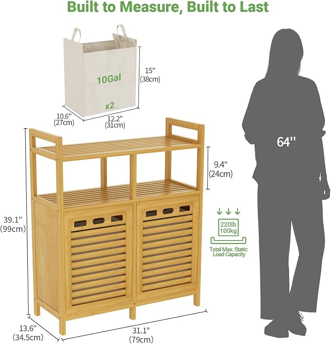 Homykic Tilt Out Laundry Hamper Cabinet, Bamboo Laundry Basket Organizer - Image 7