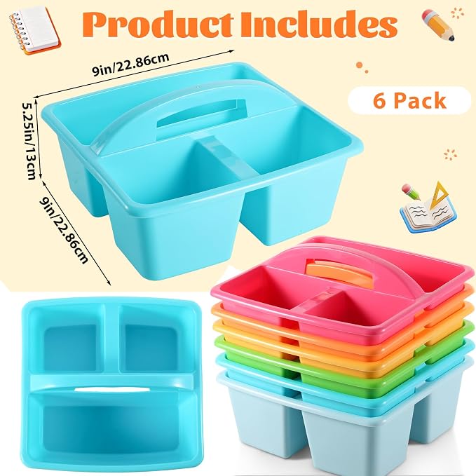 6 Pack Plastic Classroom Organizer Caddy with Handle, Multicolored - Image 2